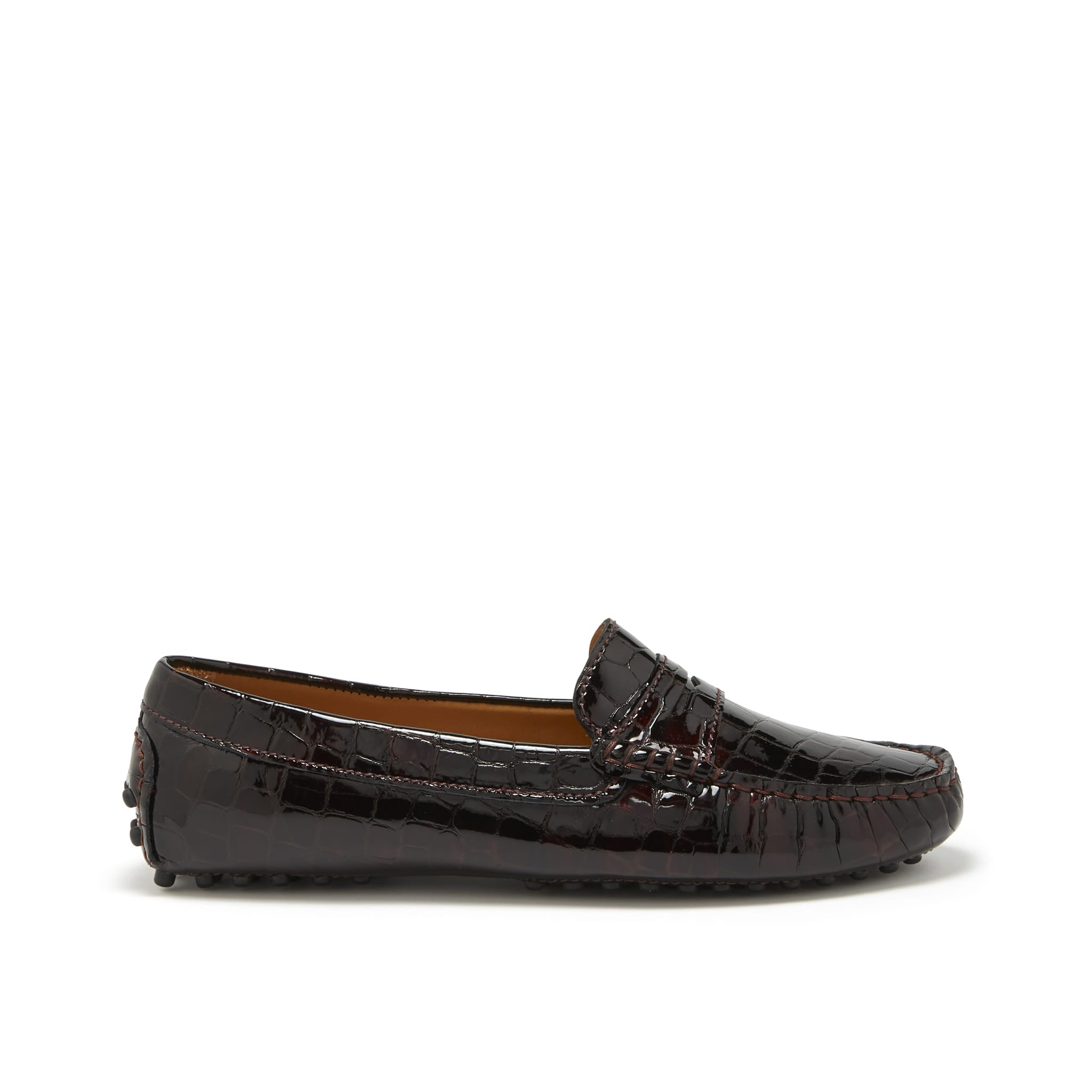 Hugs & Co Womens Penny Driving Loafers Brown Croc Print Patent Leather