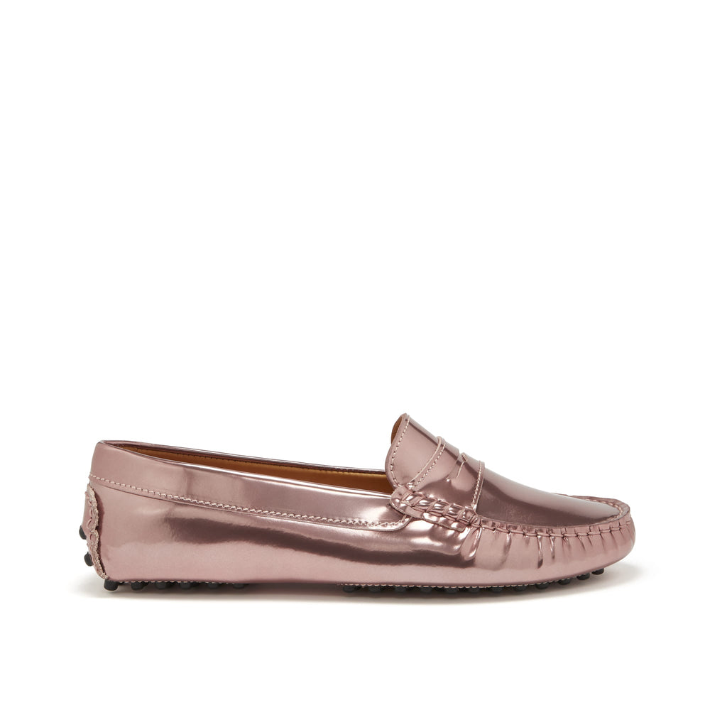 Hugs & Co Womens Penny Driving Loafers Rose Gold Patent Leather