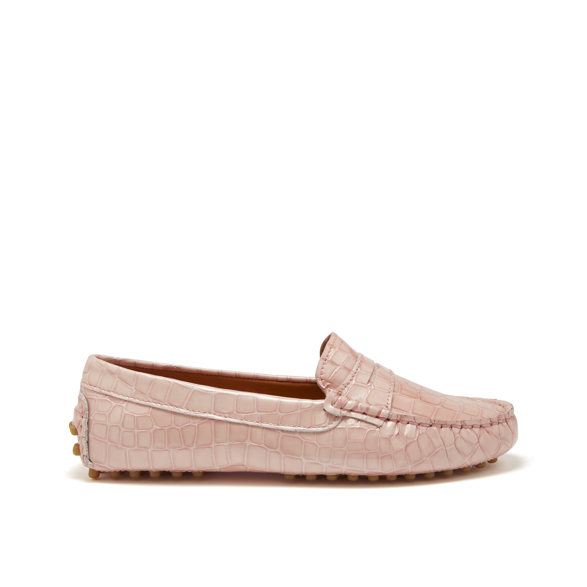 Hugs & Co Womens Penny Driving Loafers Powder Pink Print Patent Leather
