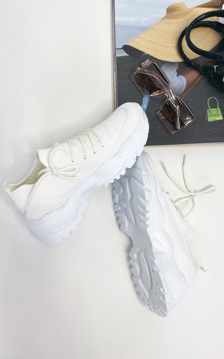Womens Leather Lace Up White Trainers