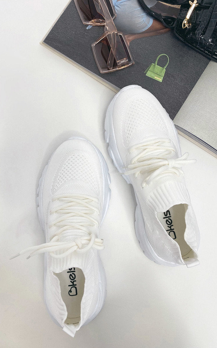 Womens Leather Lace Up White Trainers