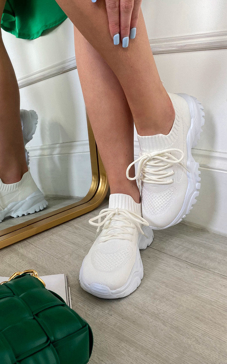 Womens Leather Lace Up White Trainers