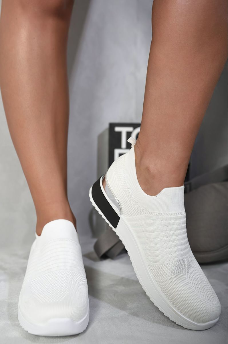 Wedge Heel Slip On White Trainers