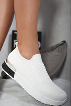 Wedge Heel Slip On White Trainers