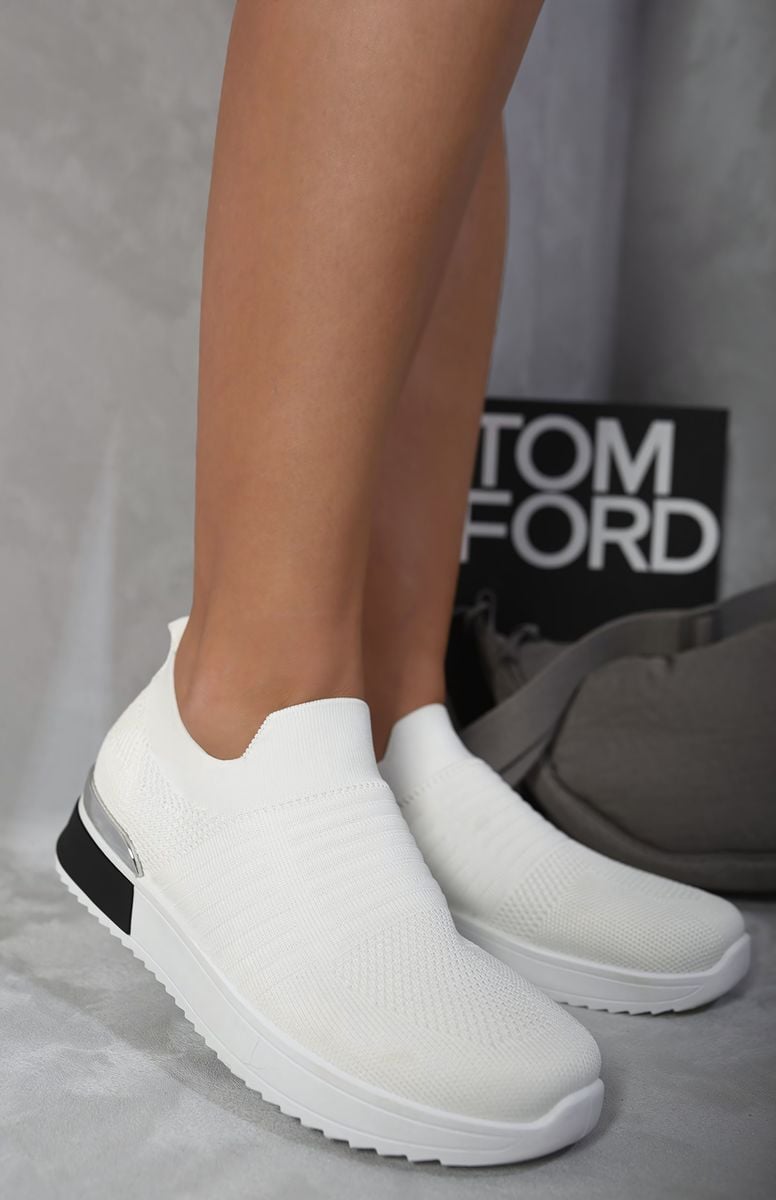 Wedge Heel Slip On White Trainers