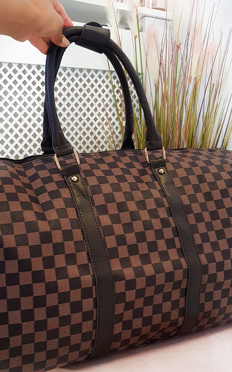 Indigo Checked Print Overnight Travel Bag