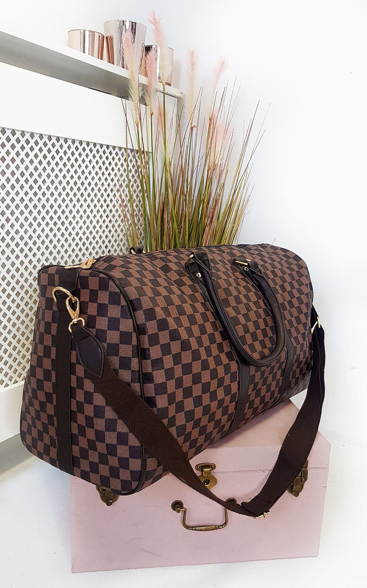 Indigo Checked Print Overnight Travel Bag