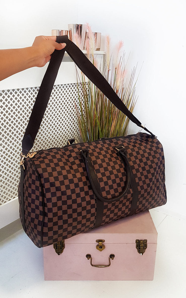 Indigo Checked Print Overnight Travel Bag