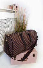 Indigo Checked Print Overnight Travel Bag