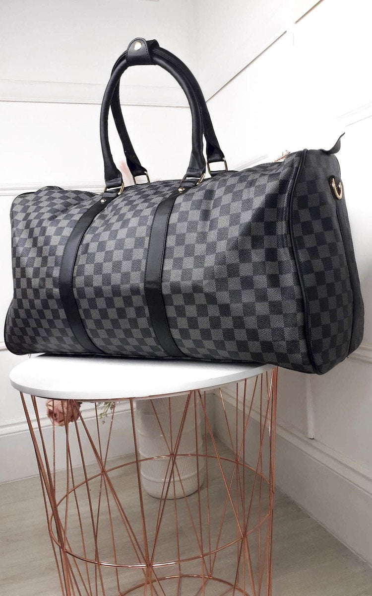Indigo Checked Print Overnight Travel Bag