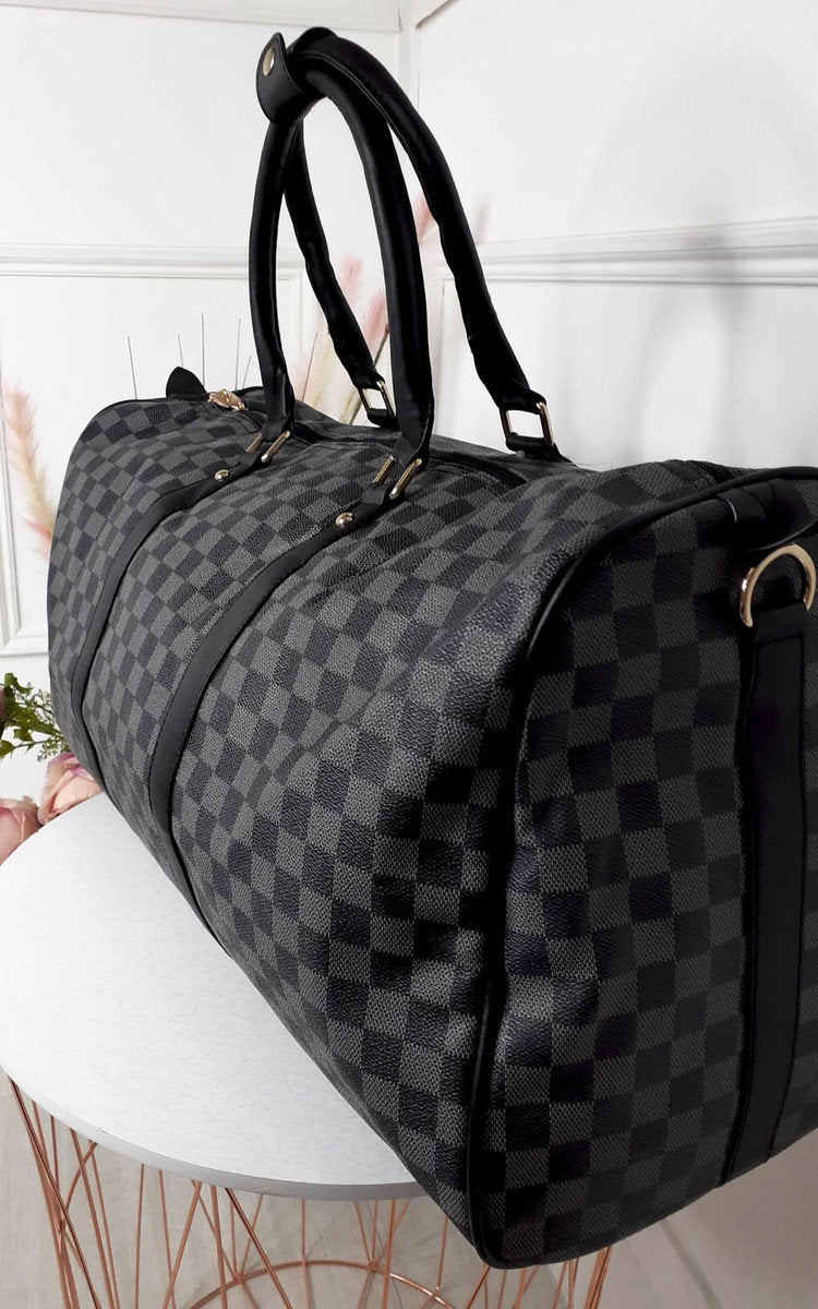 Indigo Checked Print Overnight Travel Bag