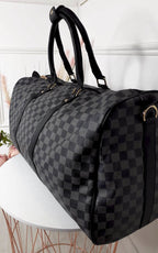 Indigo Checked Print Overnight Travel Bag