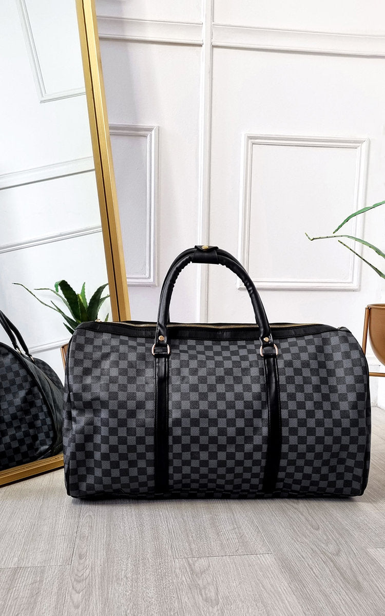 Indigo Checked Print Overnight Travel Bag