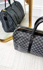 Indigo Checked Print Overnight Travel Bag