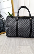 Indigo Checked Print Overnight Travel Bag