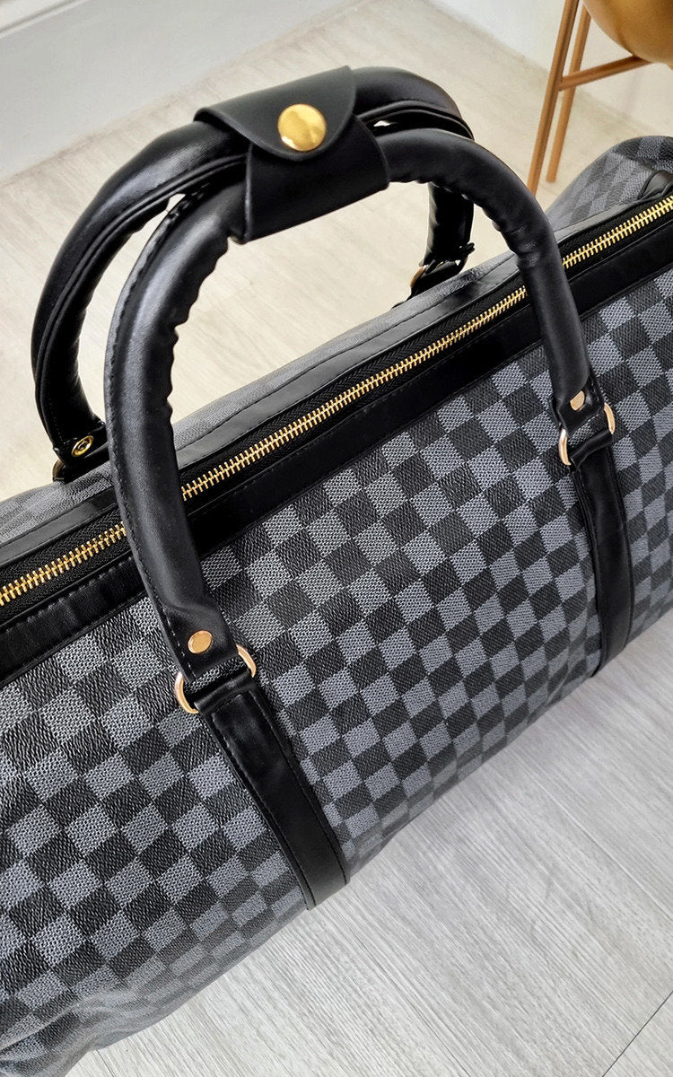 Indigo Checked Print Overnight Travel Bag