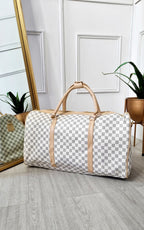 Indigo Checked Print Overnight Travel Bag