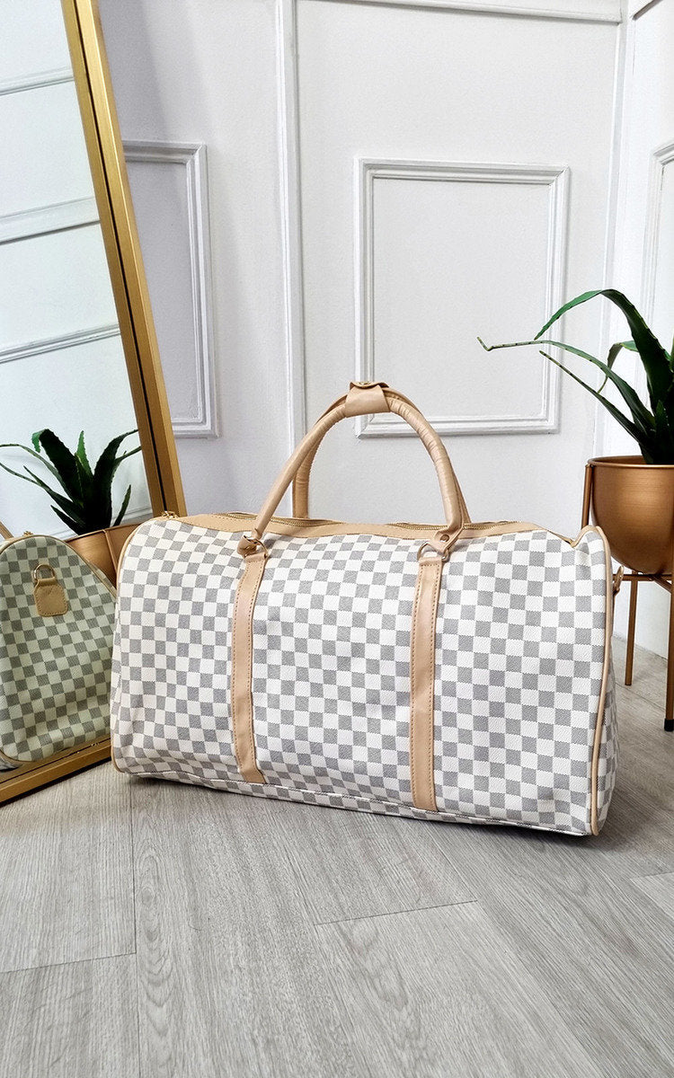 Indigo Checked Print Overnight Travel Bag