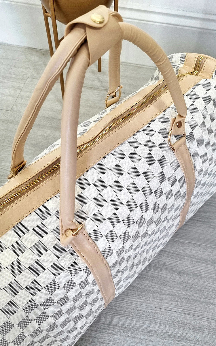 Indigo Checked Print Overnight Travel Bag