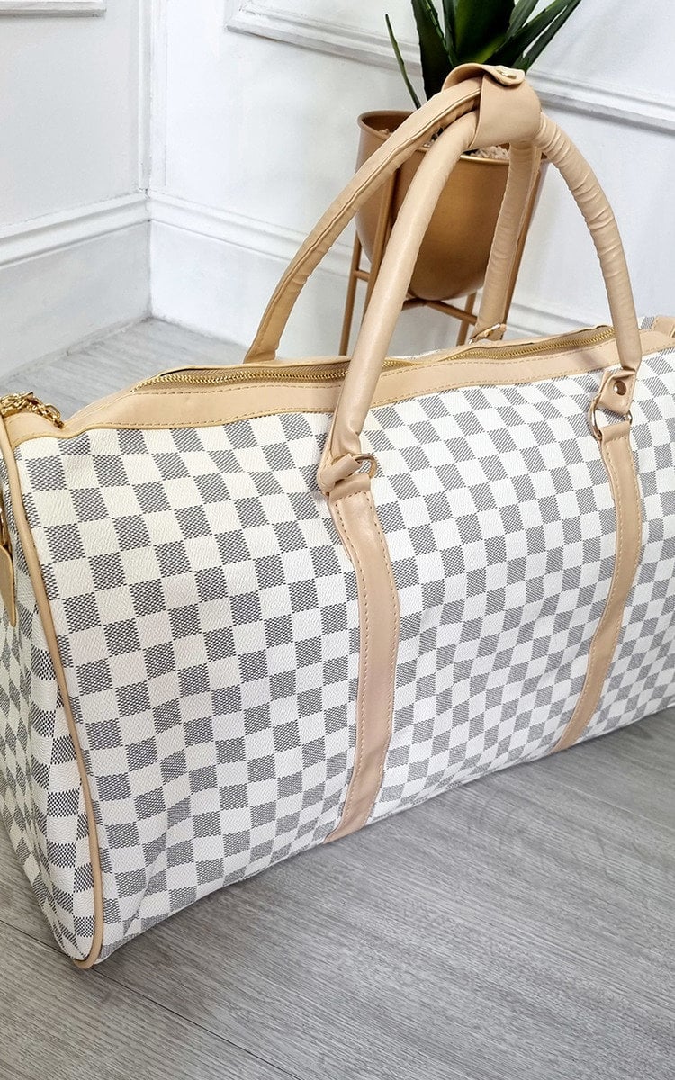 Indigo Checked Print Overnight Travel Bag