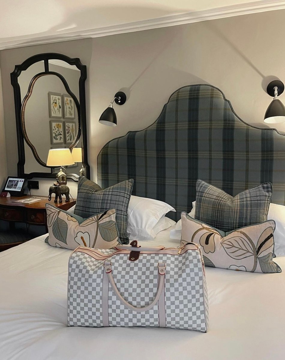 Indigo Checked Print Overnight Travel Bag