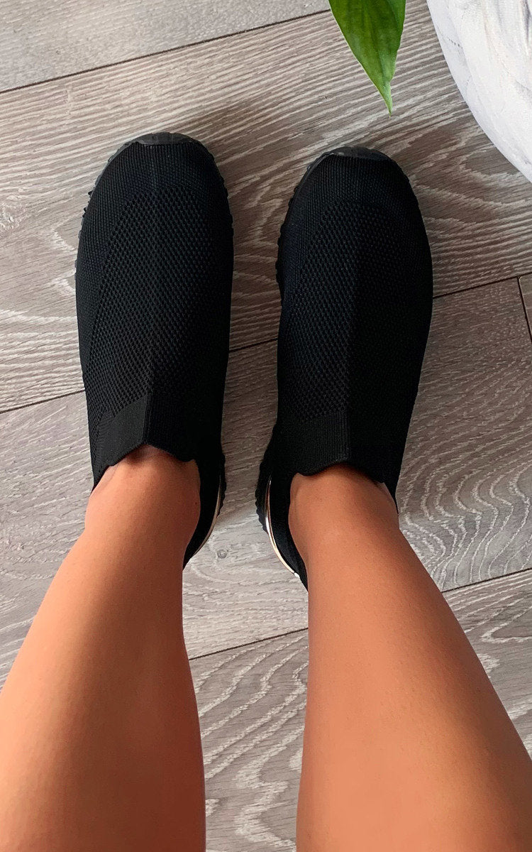 Womens Canvas Wedge Heel Slip On Trainers