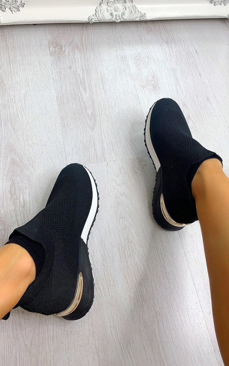 Womens Canvas Wedge Heel Slip On Trainers