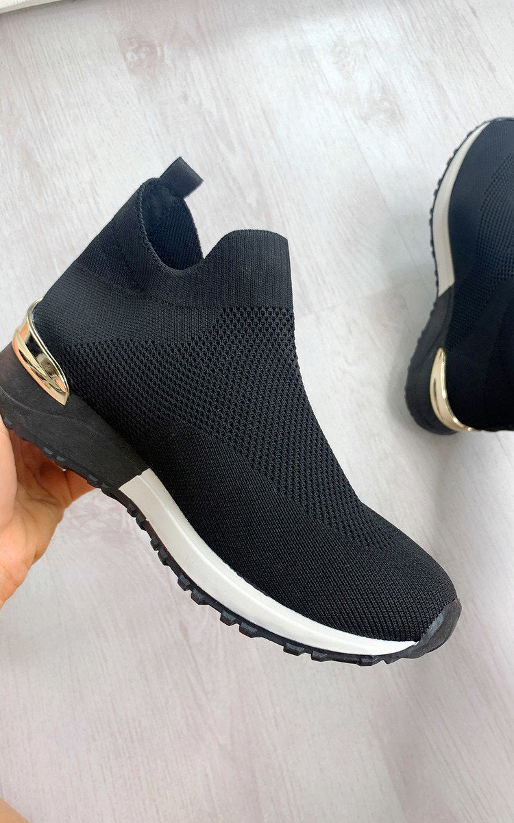 Womens Canvas Wedge Heel Slip On Trainers