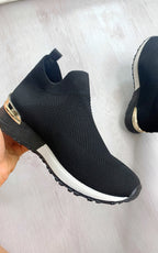 Womens Canvas Wedge Heel Slip On Trainers