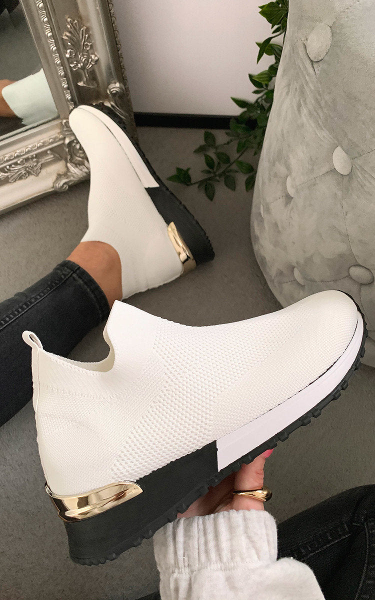 Womens Canvas Wedge Heel Slip On Trainers