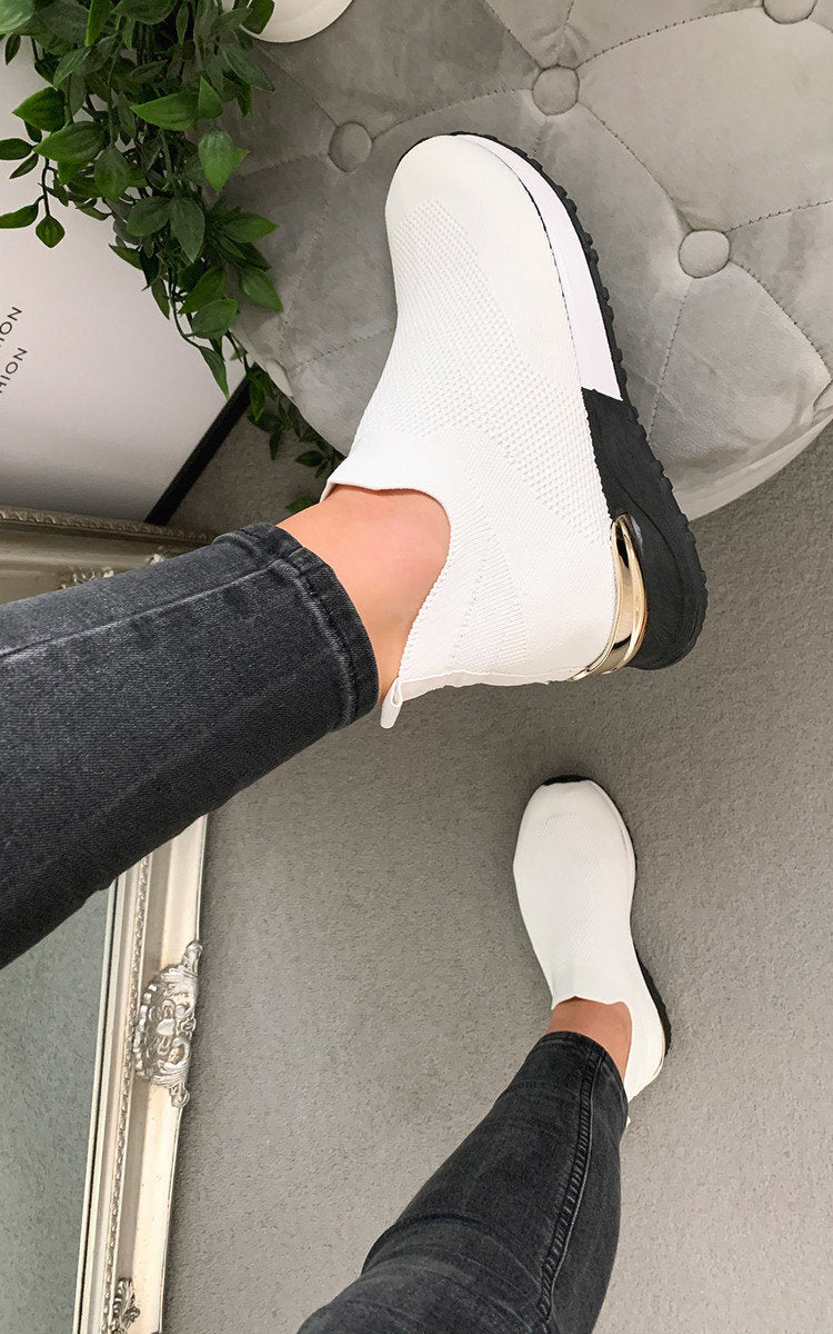 Womens Canvas Wedge Heel Slip On Trainers
