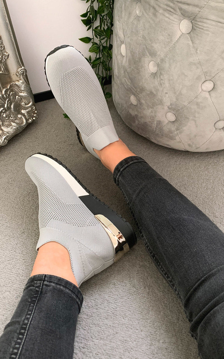 Womens Canvas Wedge Heel Slip On Trainers