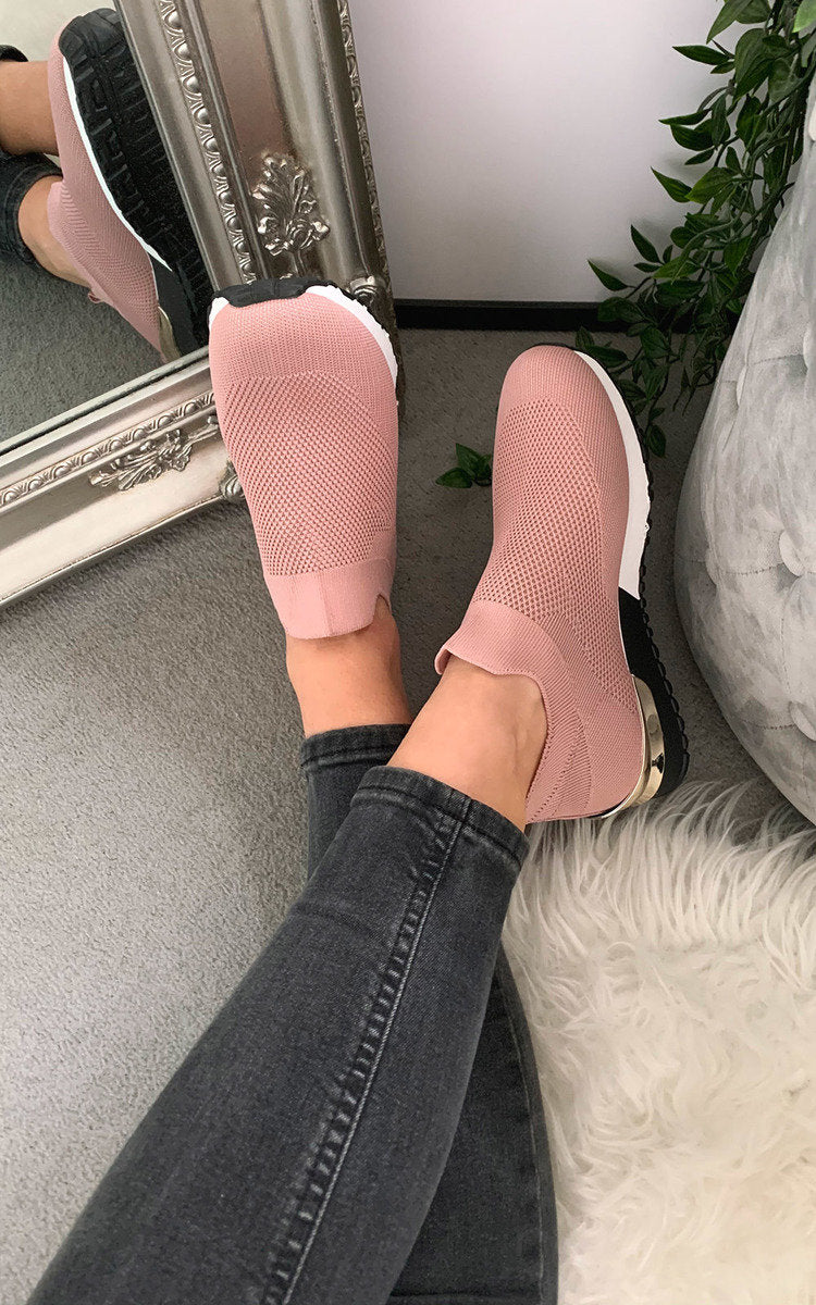 Womens Canvas Wedge Heel Slip On Trainers