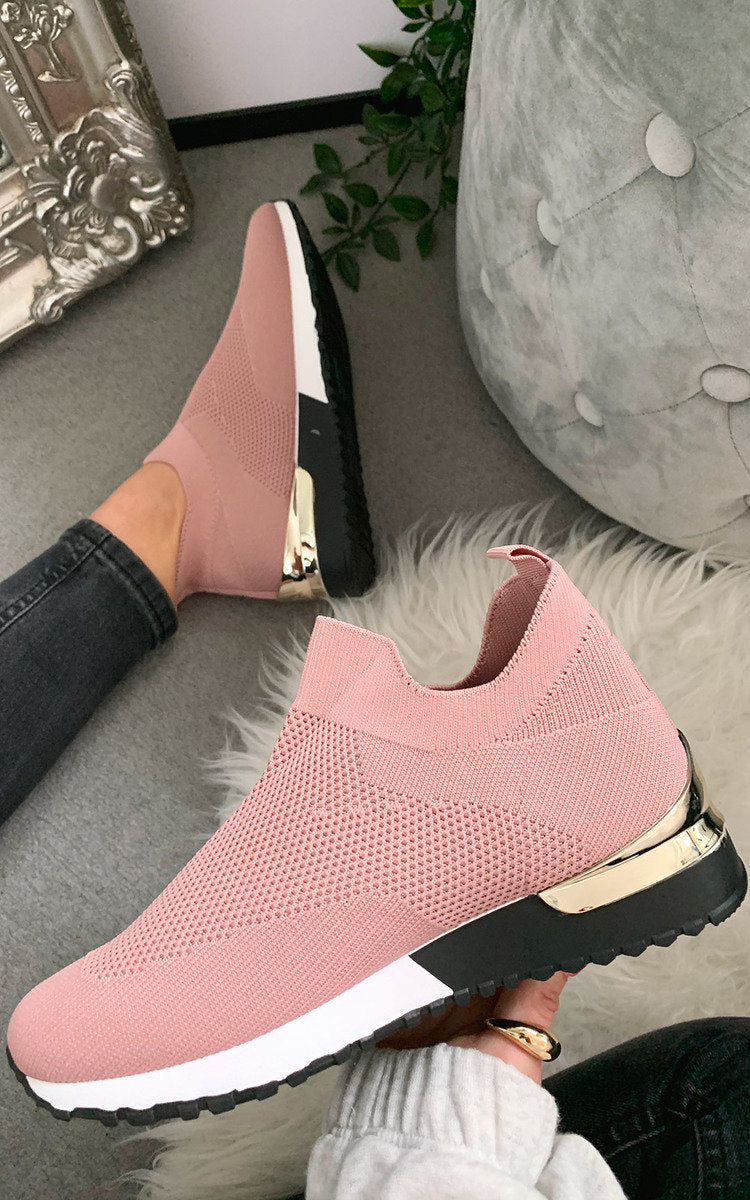 Womens Canvas Wedge Heel Slip On Trainers