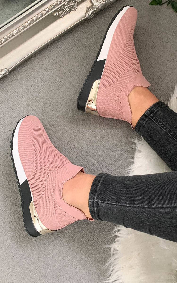 Womens Canvas Wedge Heel Slip On Trainers
