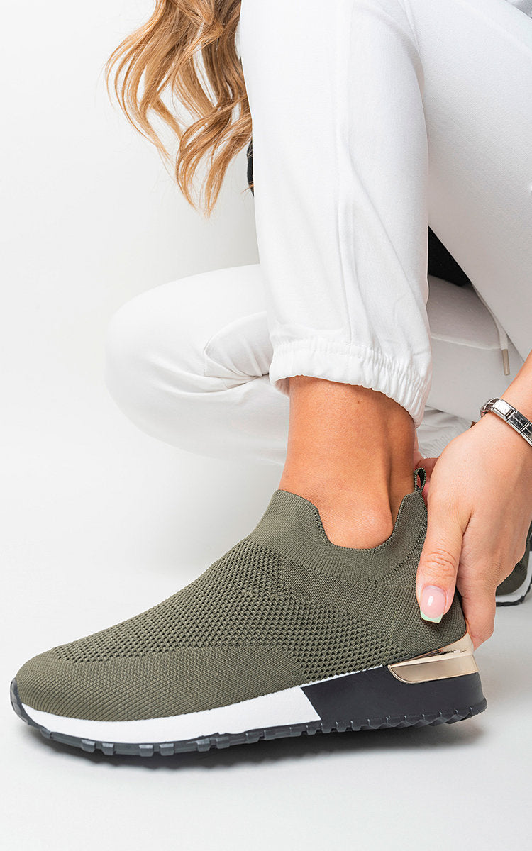 Womens Canvas Wedge Heel Slip On Trainers
