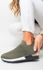 Womens Canvas Wedge Heel Slip On Trainers