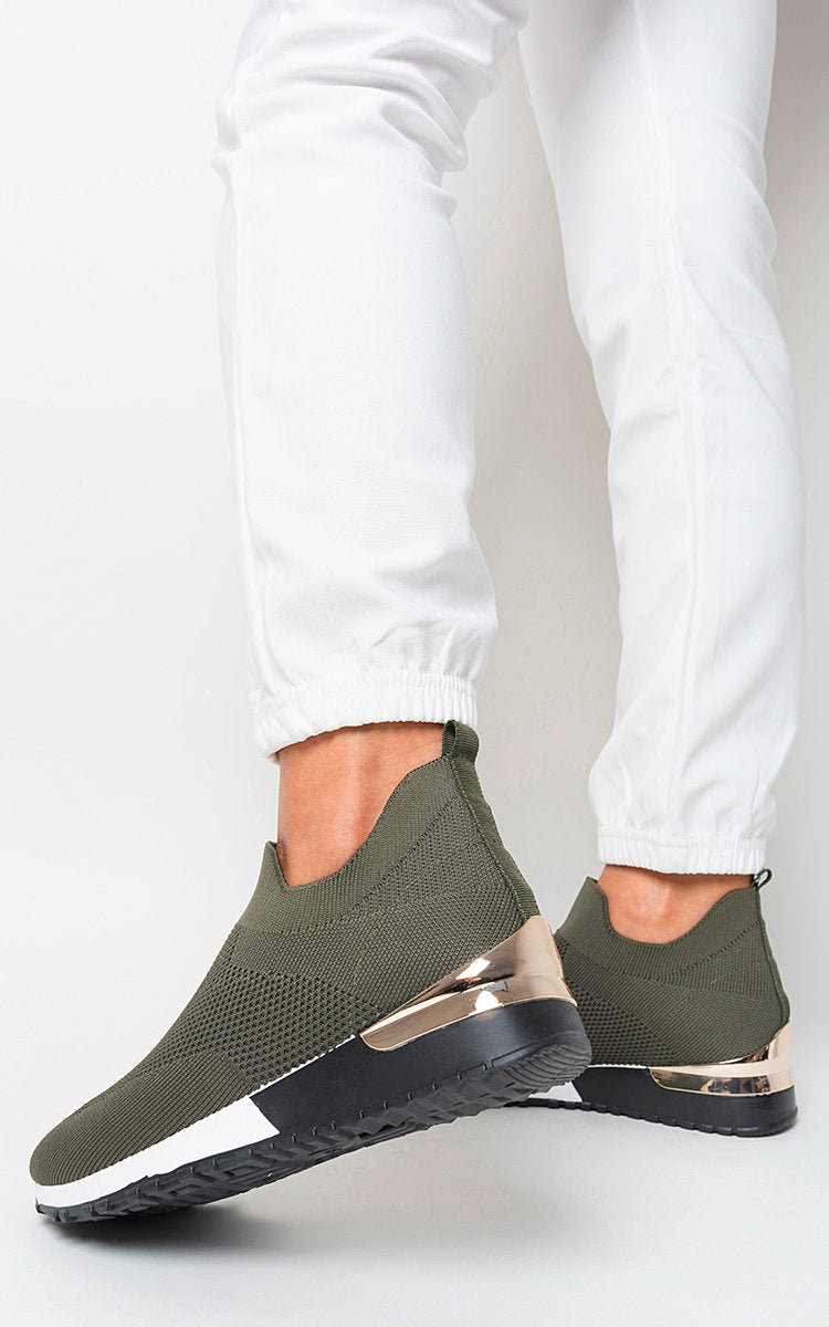 Womens Canvas Wedge Heel Slip On Trainers
