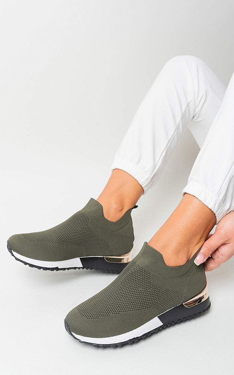 Womens Canvas Wedge Heel Slip On Trainers