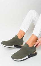 Womens Canvas Wedge Heel Slip On Trainers