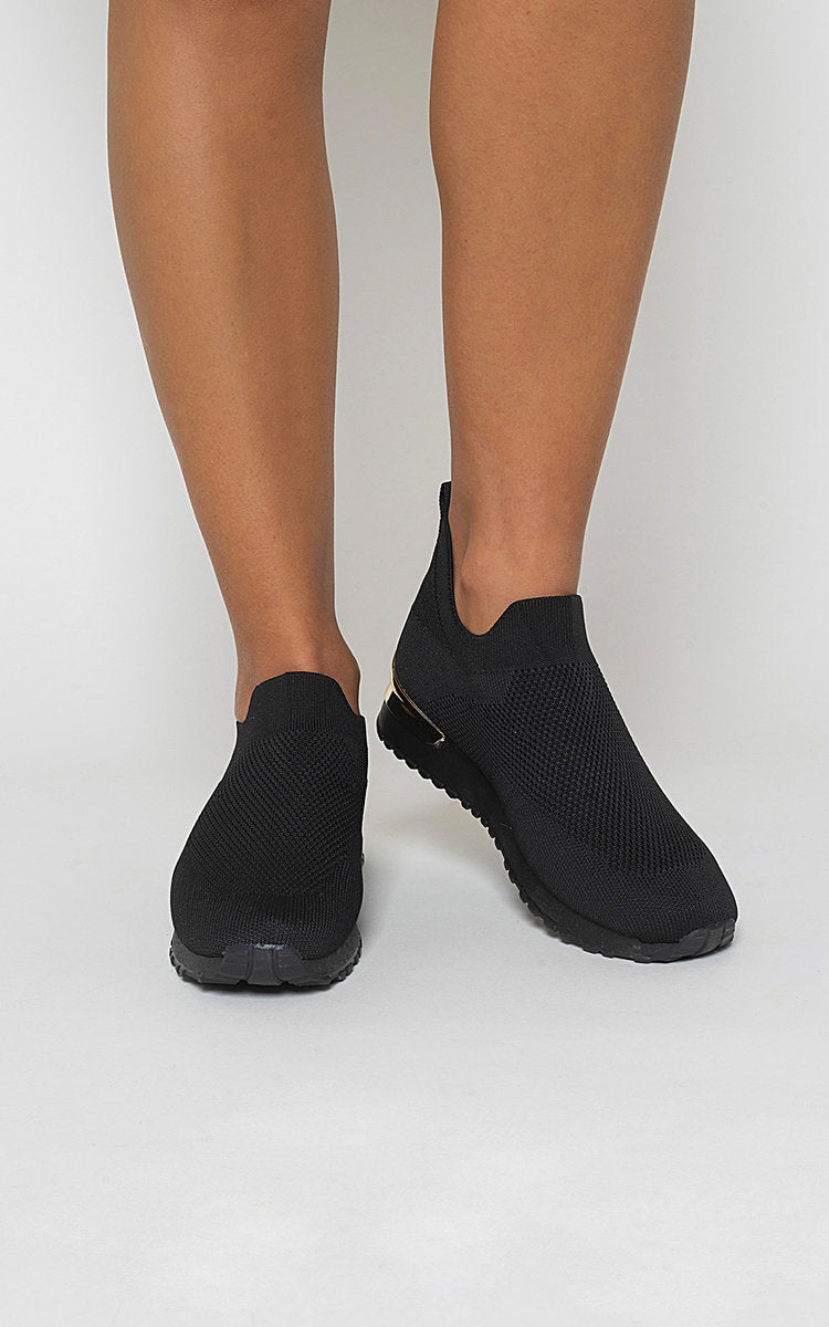 Leather Lightweight Slip On All Black Trainers