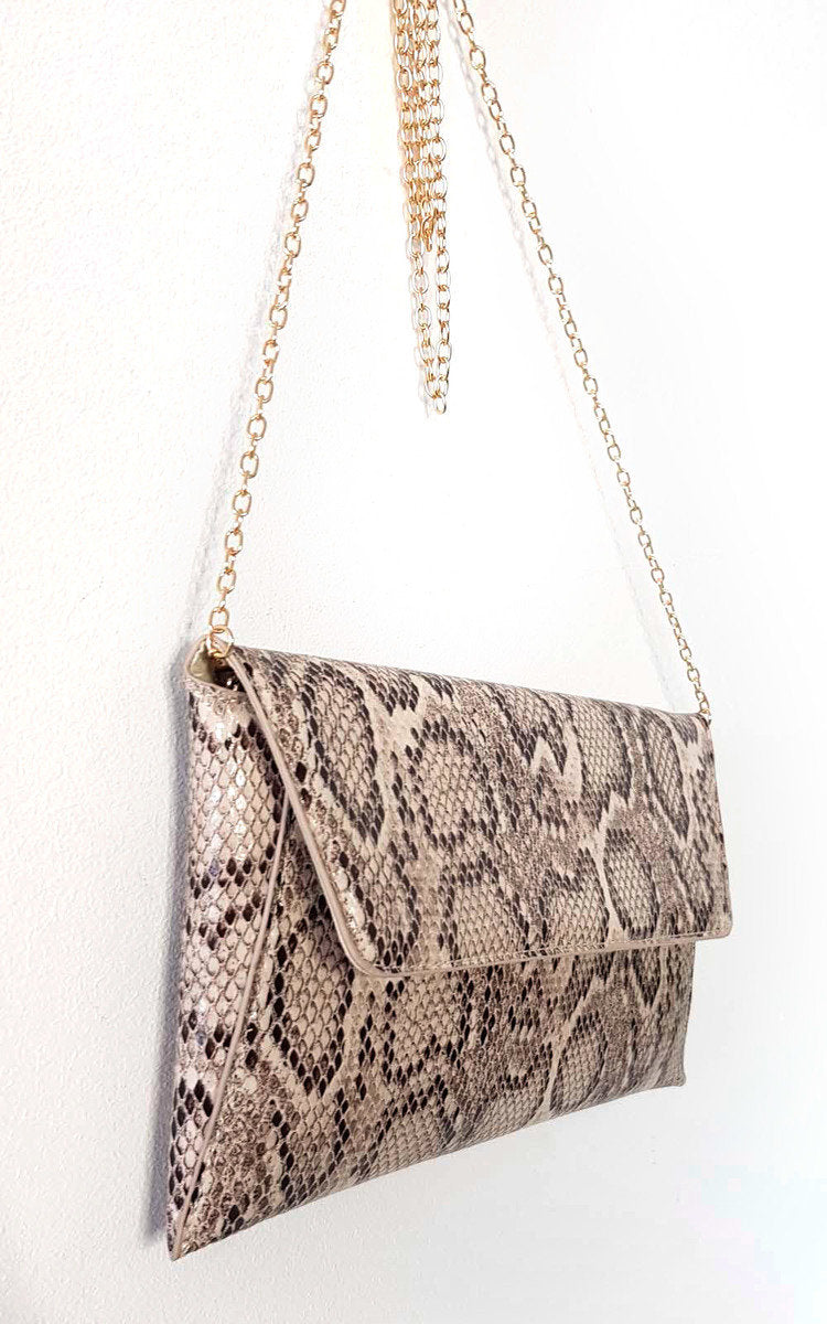 Melinda Snake Print Envelope Clutch Bag