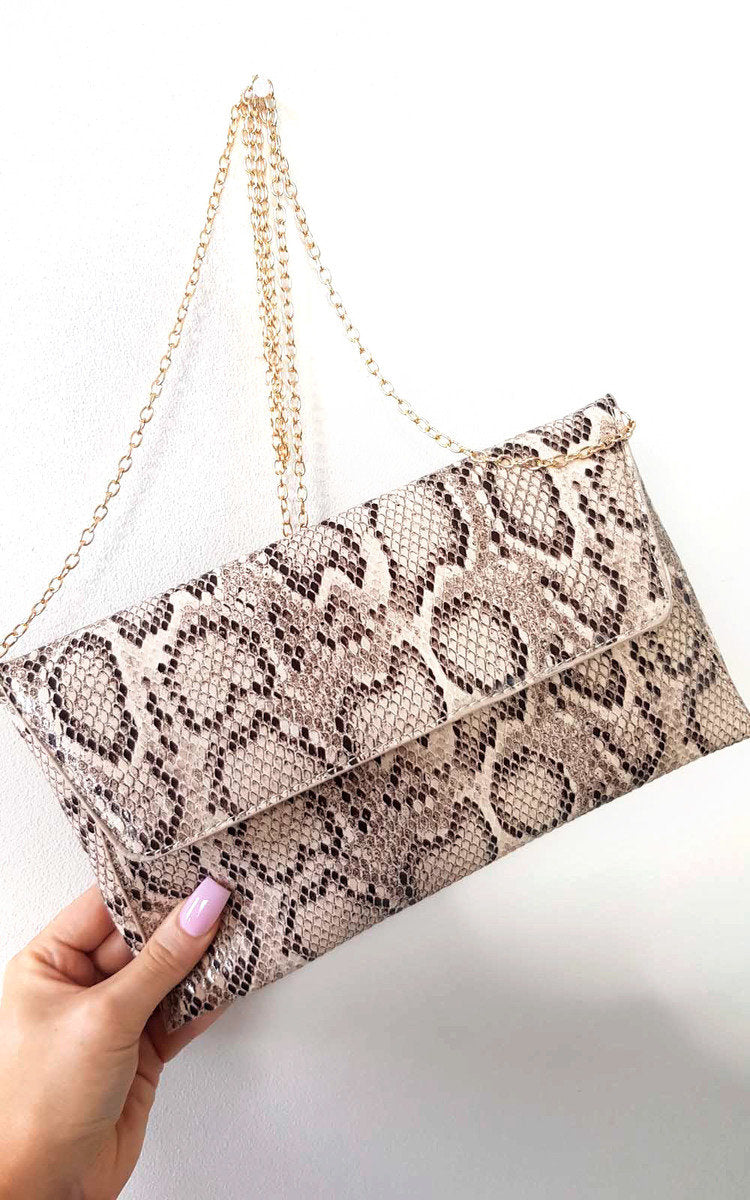 Melinda Snake Print Envelope Clutch Bag