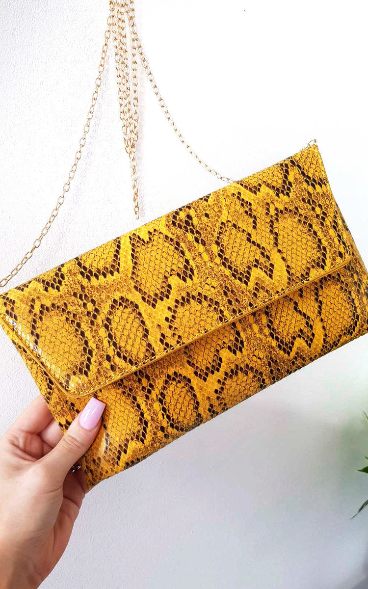 Melinda Snake Print Envelope Clutch Bag