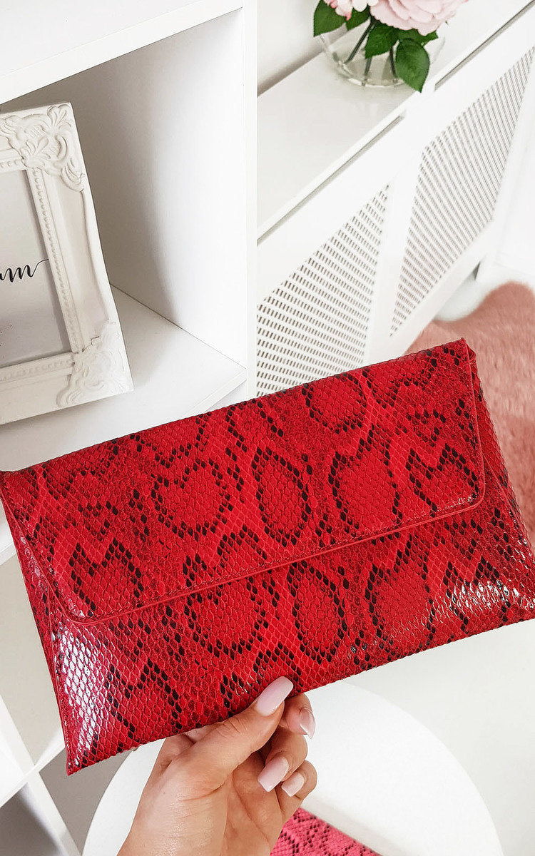 Melinda Snake Print Envelope Clutch Bag