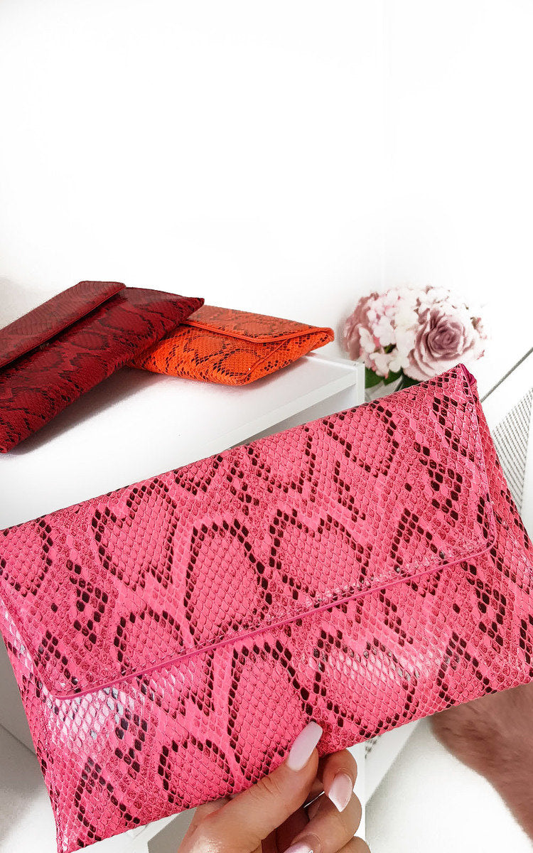Melinda Snake Print Envelope Clutch Bag