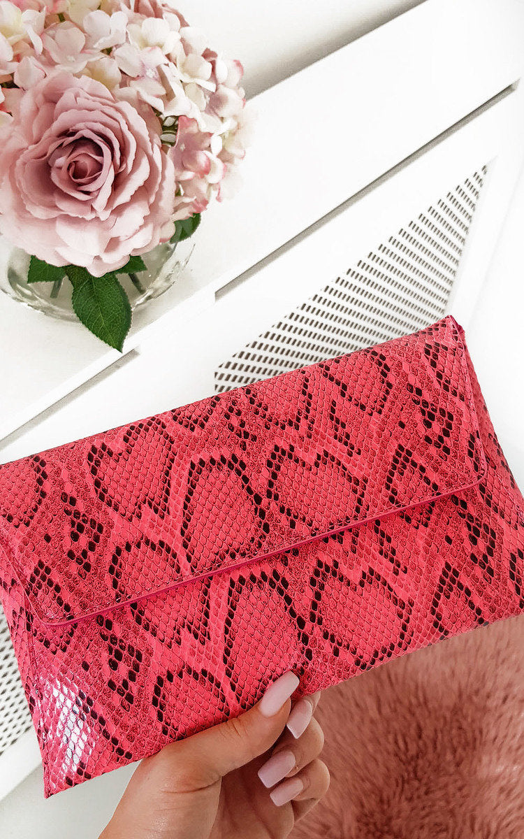 Melinda Snake Print Envelope Clutch Bag