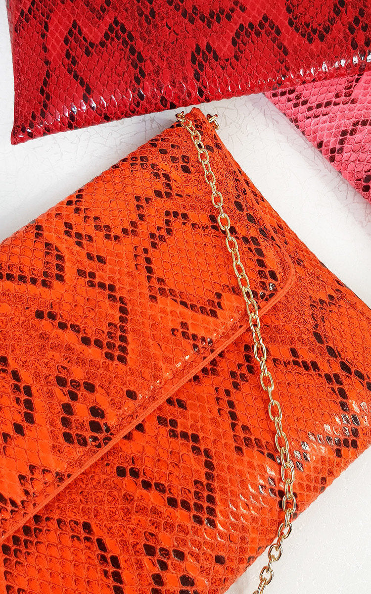 Melinda Snake Print Envelope Clutch Bag