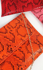 Melinda Snake Print Envelope Clutch Bag