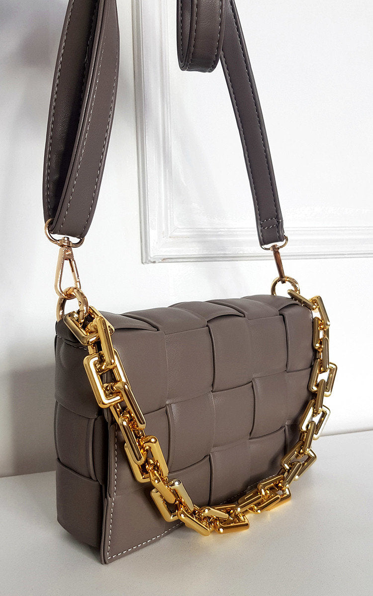Serena Padded Faux Leather Shoulder Bag With Chain